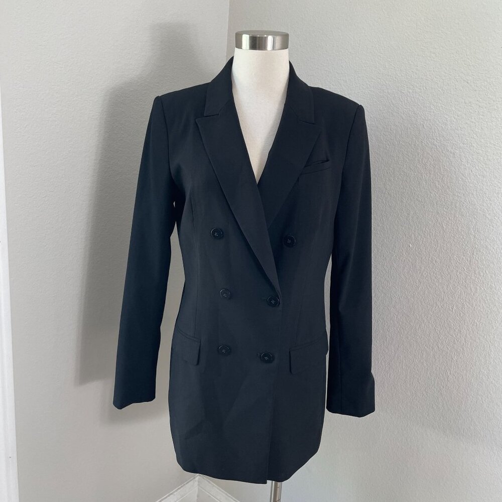 Calvin Klein Womens 10 Black Double Breasted Blazer Career Work Jacket Classic